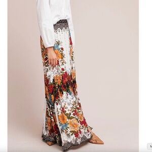 Farm Rio Natasha Floral Red Motif Black Crochet Lace Maxi Skirt Anthropologie S